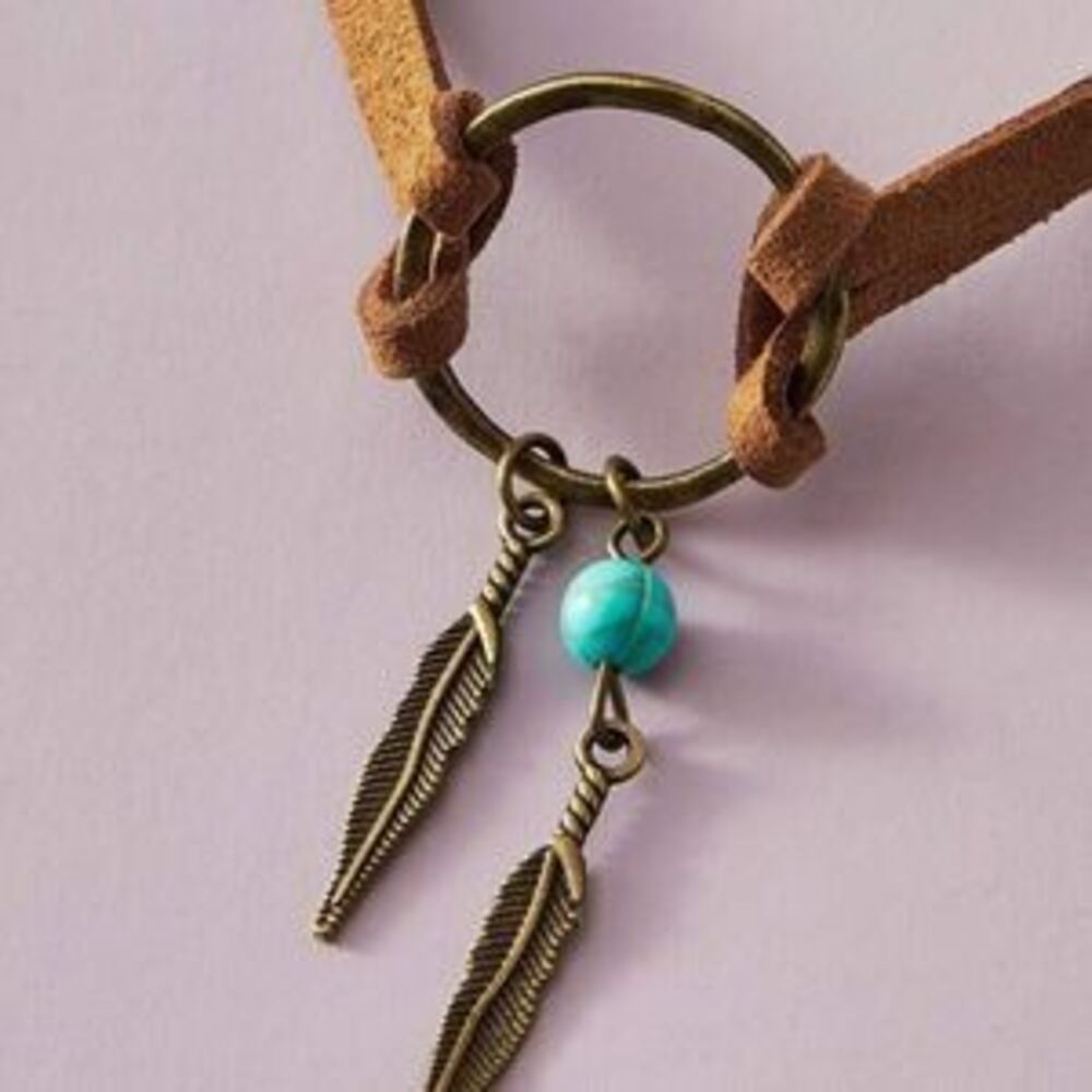 Cowgirl?Western Boho Vintage 70s Style Aztec Suede Turquoise Beaded Choker - Picture 5 of 5